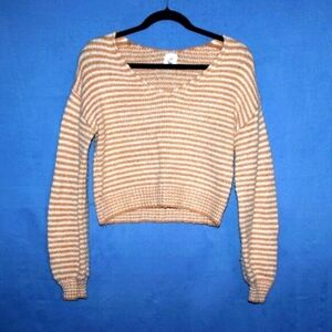 Freshman 1996 Striped Knit Crop Sweater Tan White Extra Small